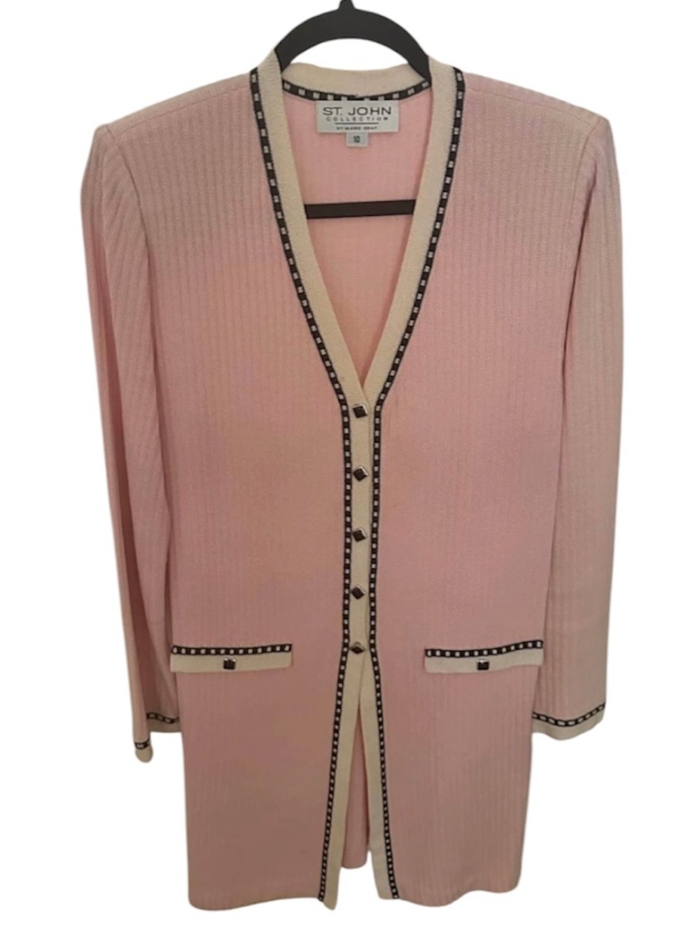 St. John Pink Ribbed Knot Long Cardigan • *10